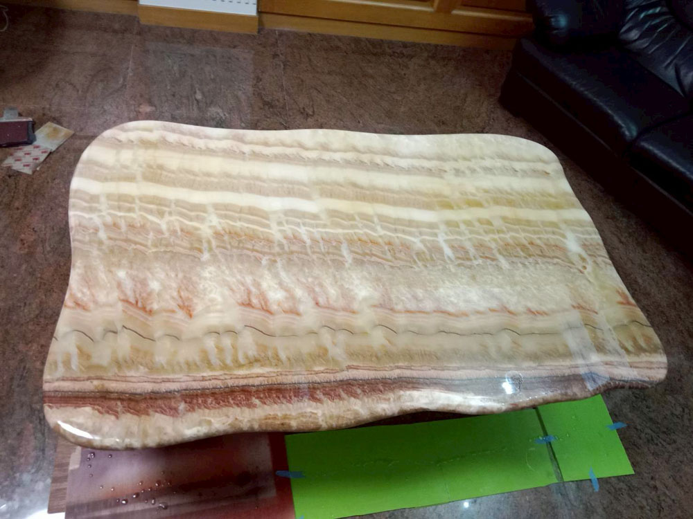 台南黃紋石桌拋光晶化 施工後