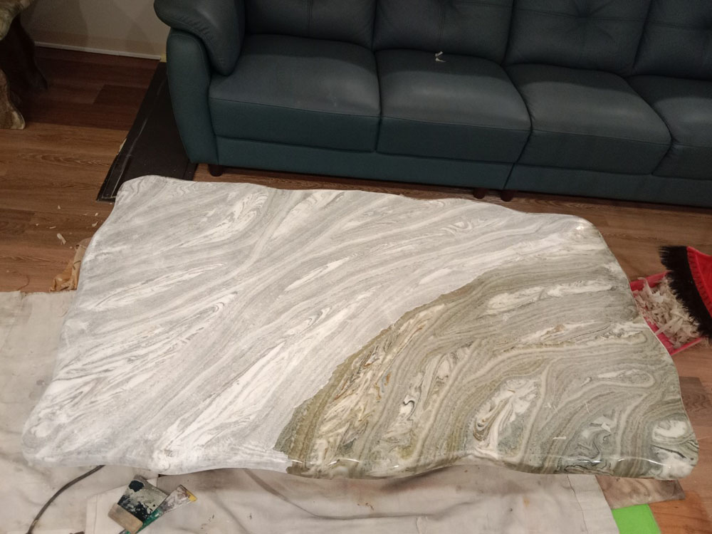 高雄灰紋石桌研磨拋光 施工前