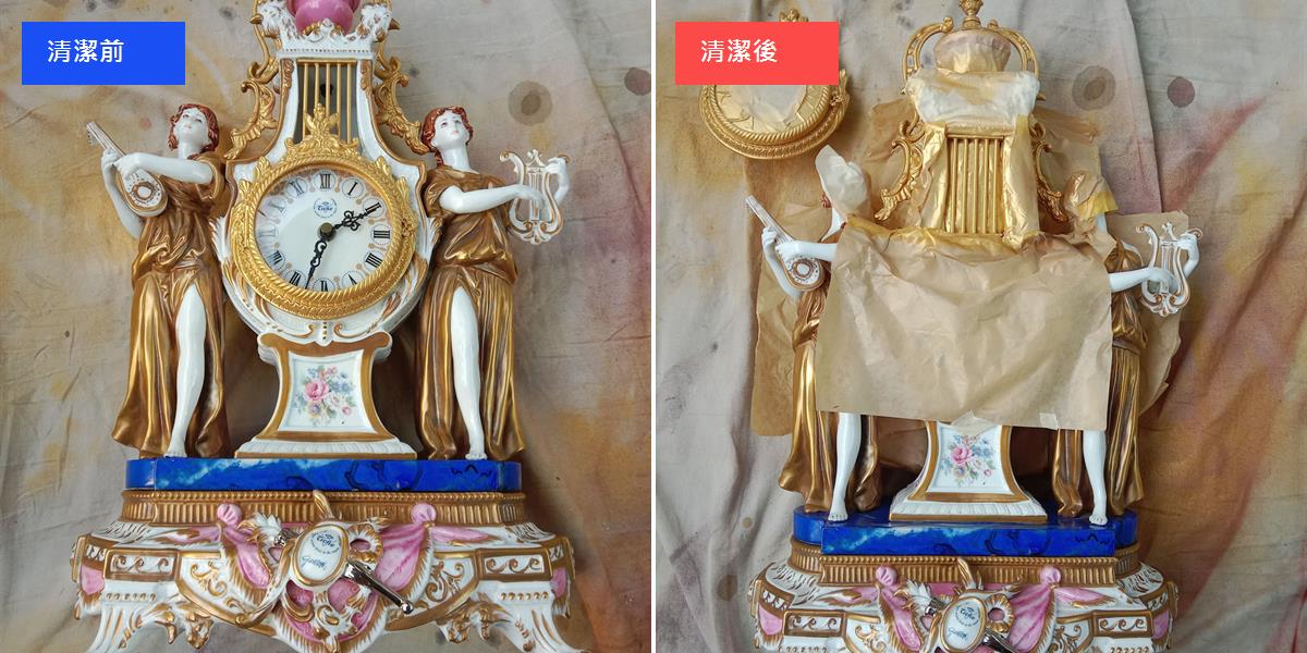 高雄古董時計藝品清潔修復 清潔修復前後對比